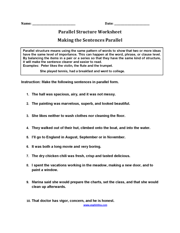 Parallel Structure Practice Worksheet