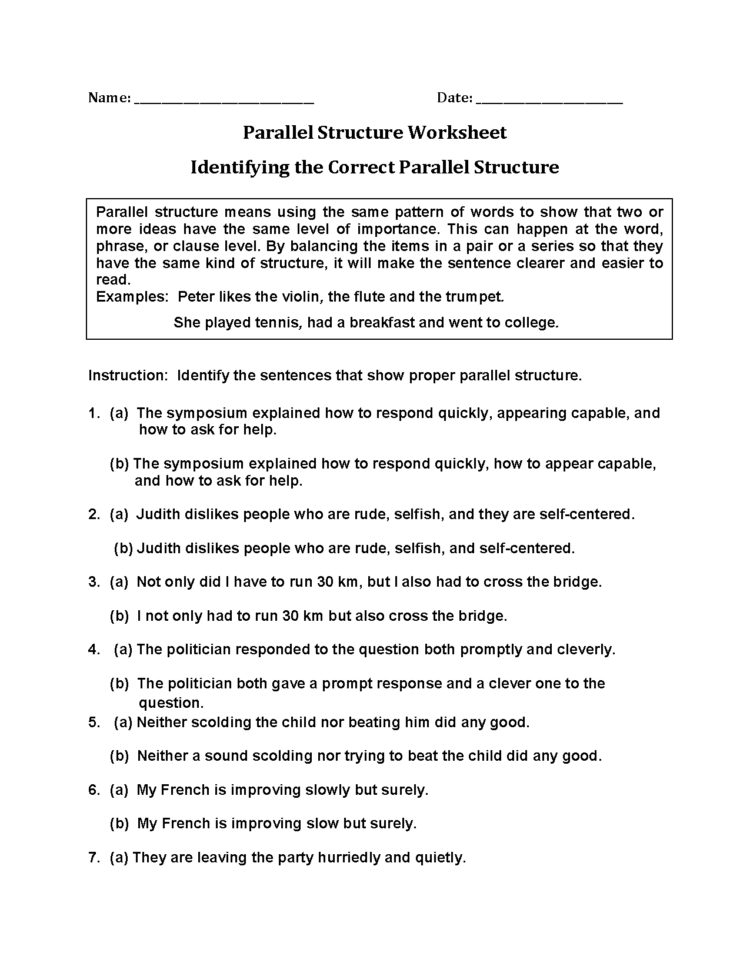 Englishlinx  Parallel Structure Worksheets