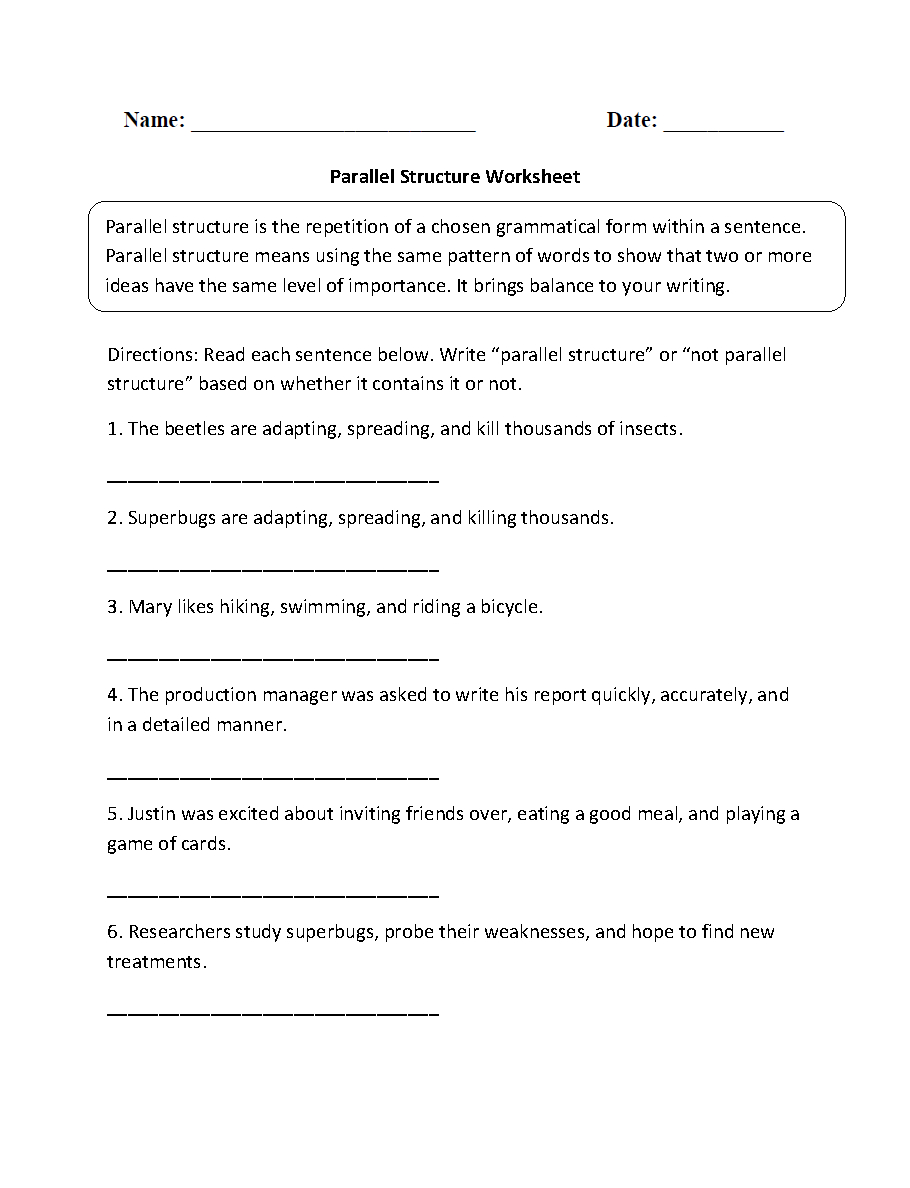 Englishlinx  Parallel Structure Worksheets