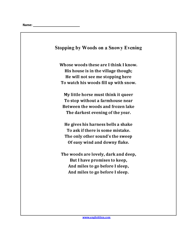4th Grade Poetry Worksheets