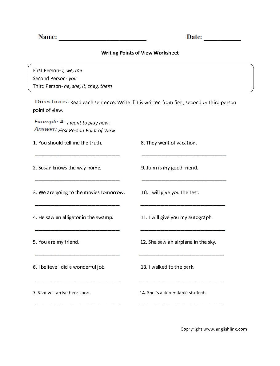 Englishlinx  Point Of View Worksheets