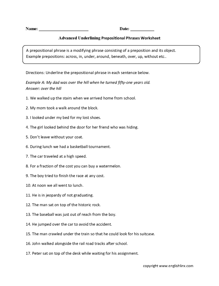 Englishlinx  Prepositions Worksheets