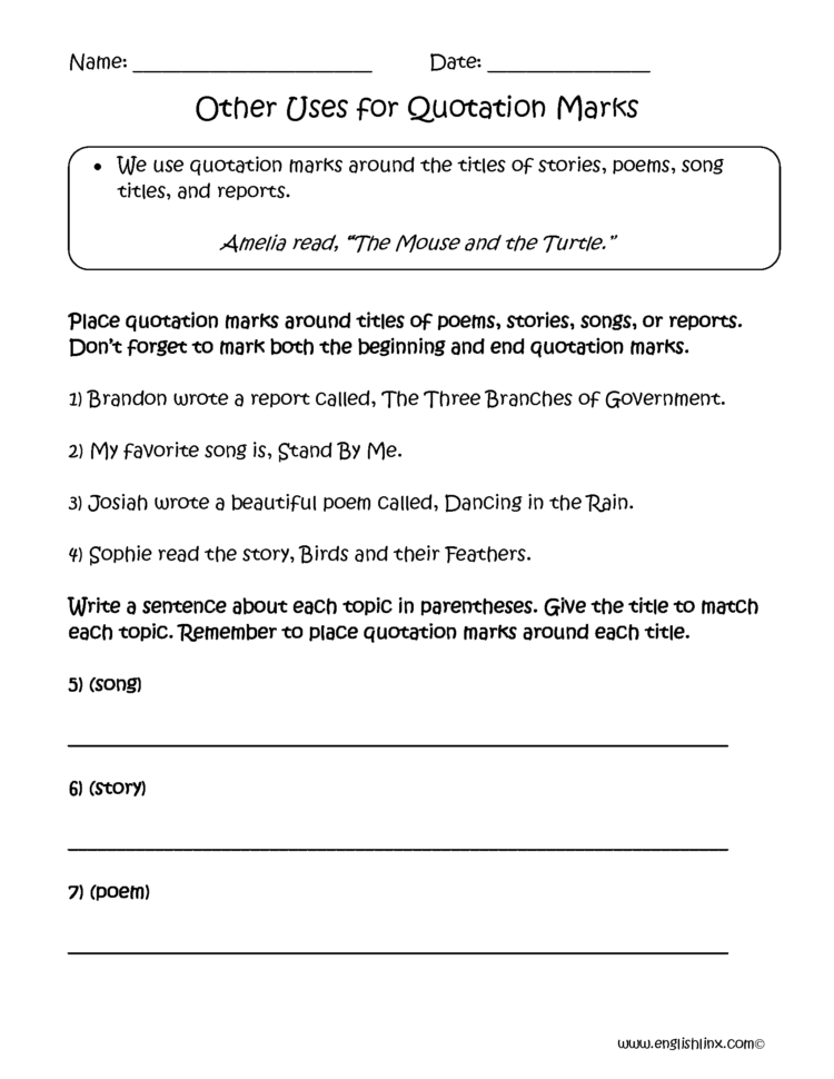 Englishlinx  Quotation Marks Worksheets
