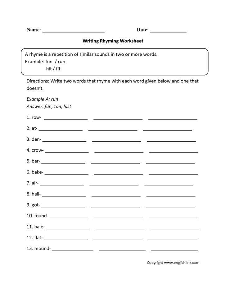 Rhyming Words Worksheets For Kindergarten