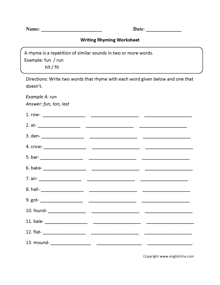 Englishlinx  Rhyming Worksheets