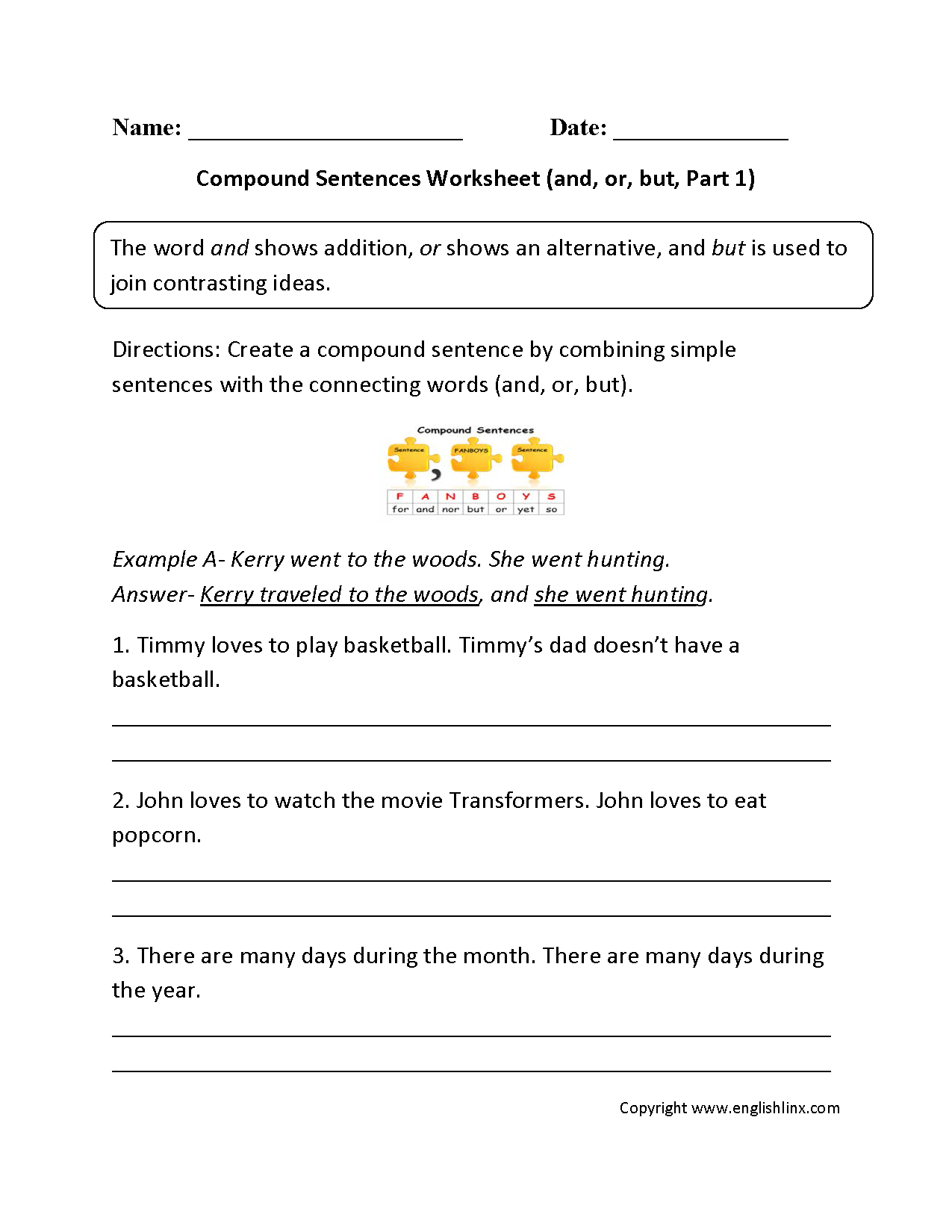 Compound Sentences Worksheet Pdf