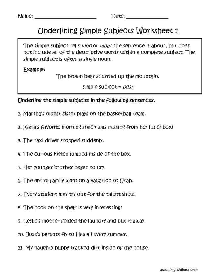 Englishlinx  Subject And Predicate Worksheets