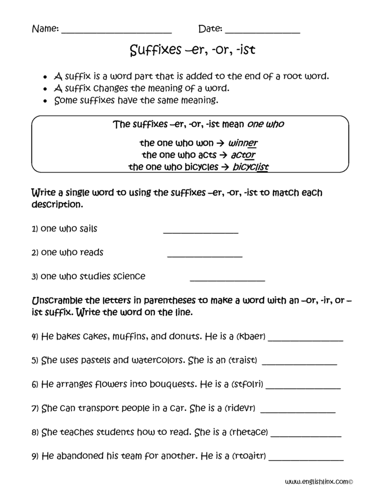 Englishlinx  Suffixes Worksheets