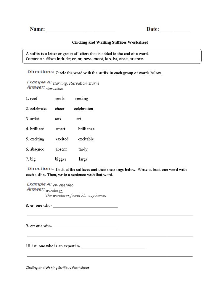 Englishlinx  Suffixes Worksheets