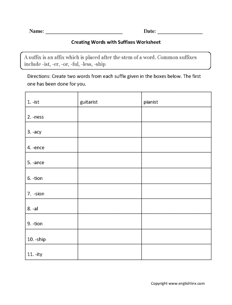Englishlinx  Suffixes Worksheets