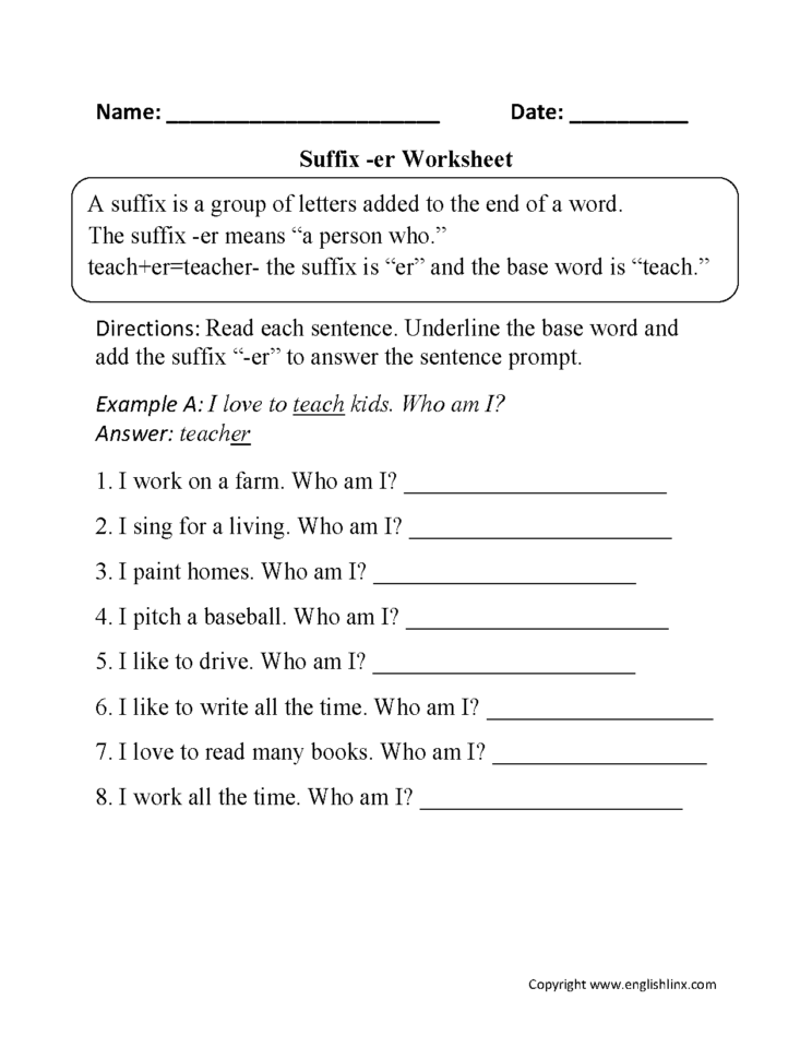 Englishlinx  Suffixes Worksheets