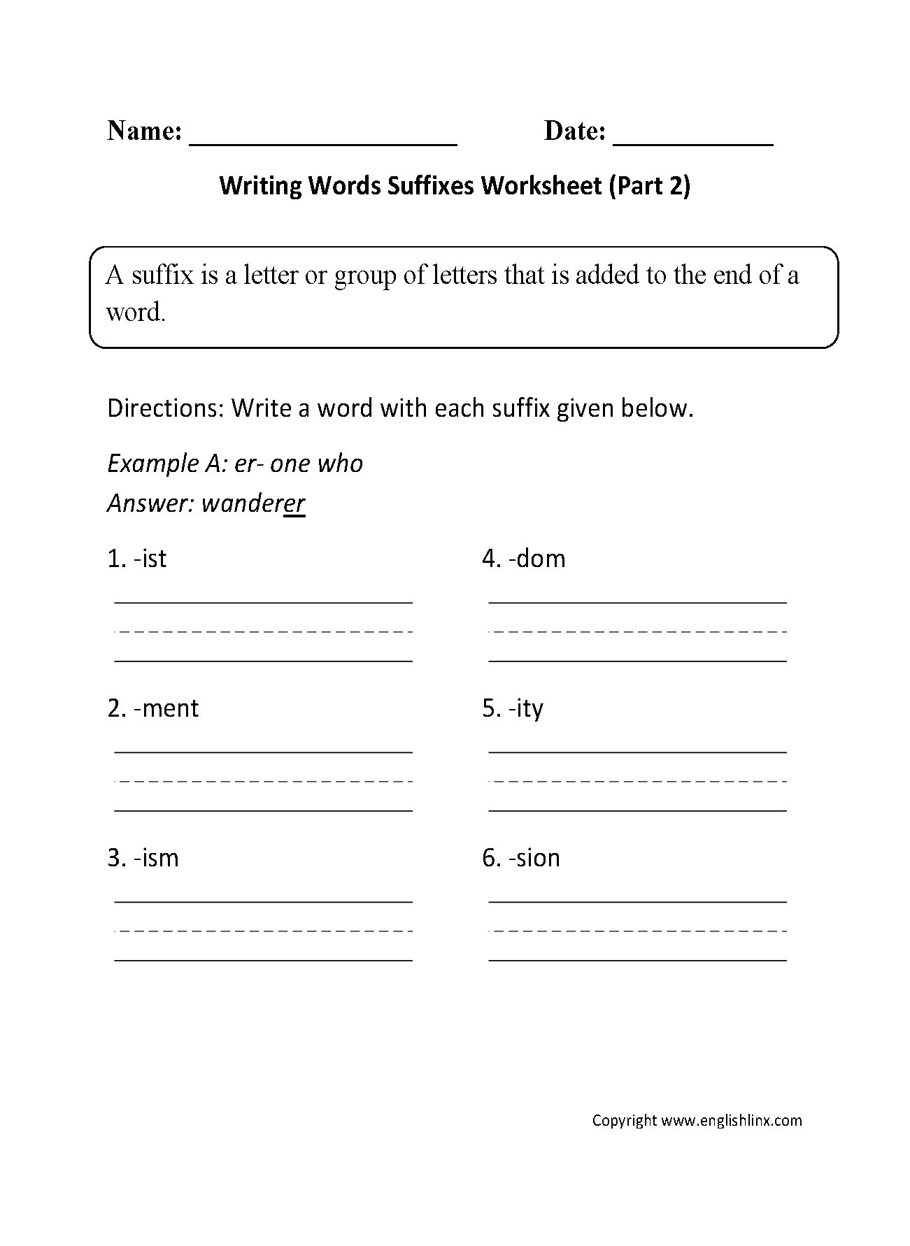Englishlinx  Suffixes Worksheets