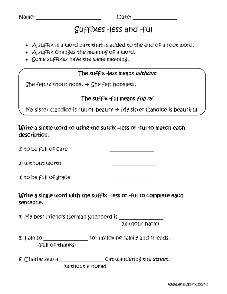 Englishlinx  Suffixes Worksheets