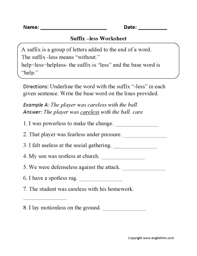 Englishlinx  Suffixes Worksheets