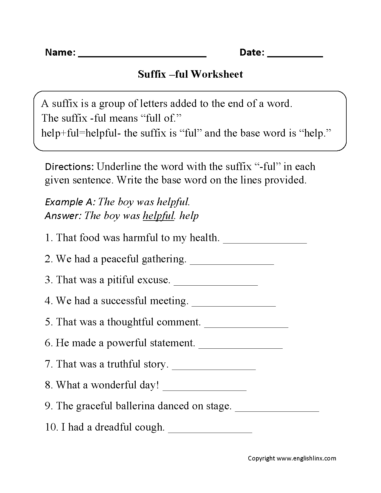 English Suffixes Worksheets