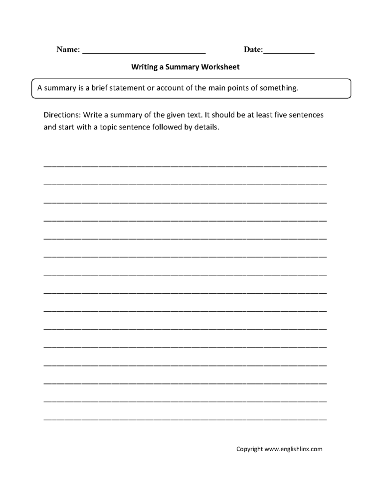 Englishlinx  Summary Worksheets
