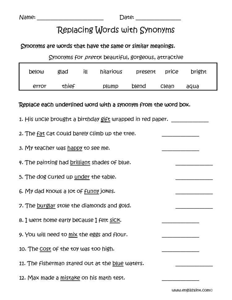 Englishlinx  Synonyms Worksheets