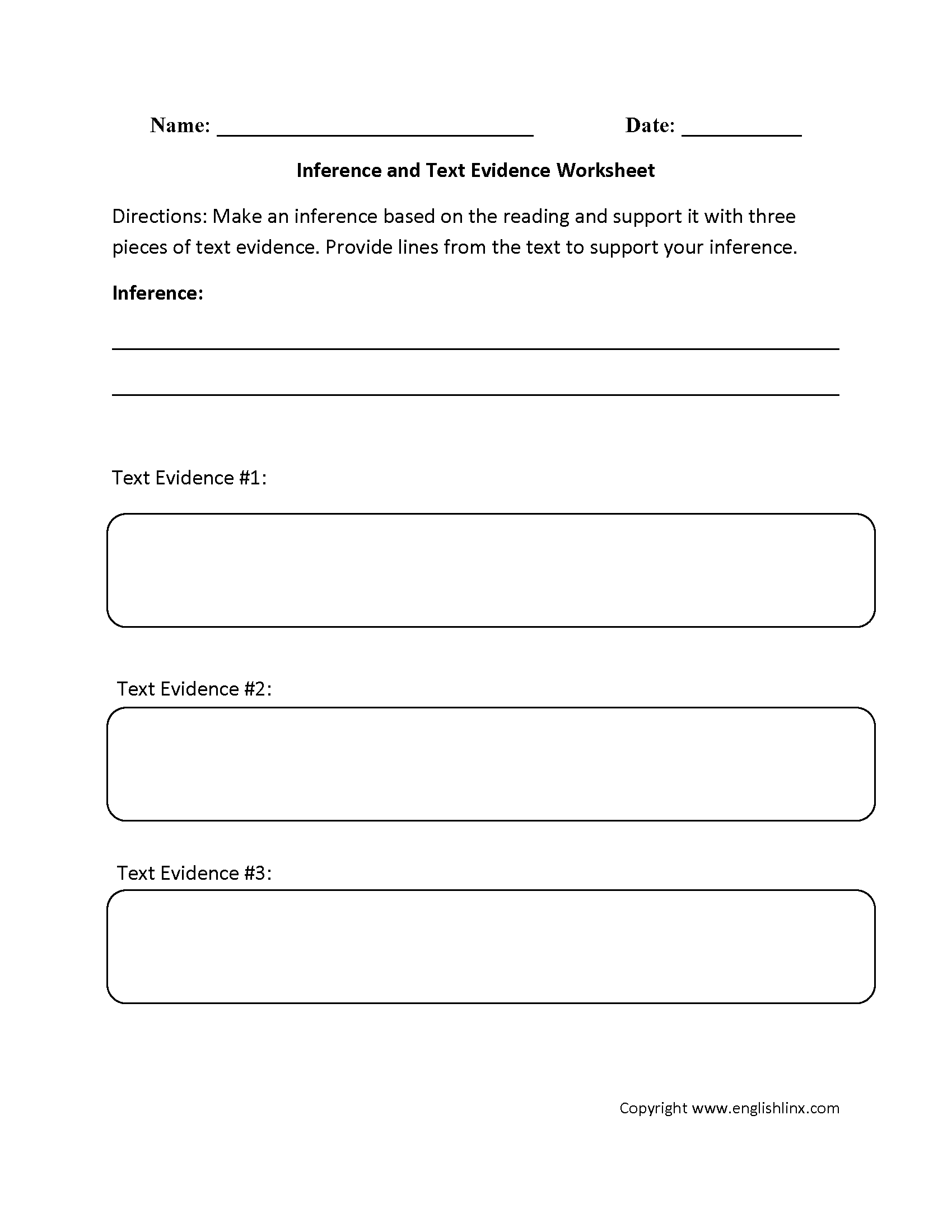 Identifying Evidence Sentence Worksheet