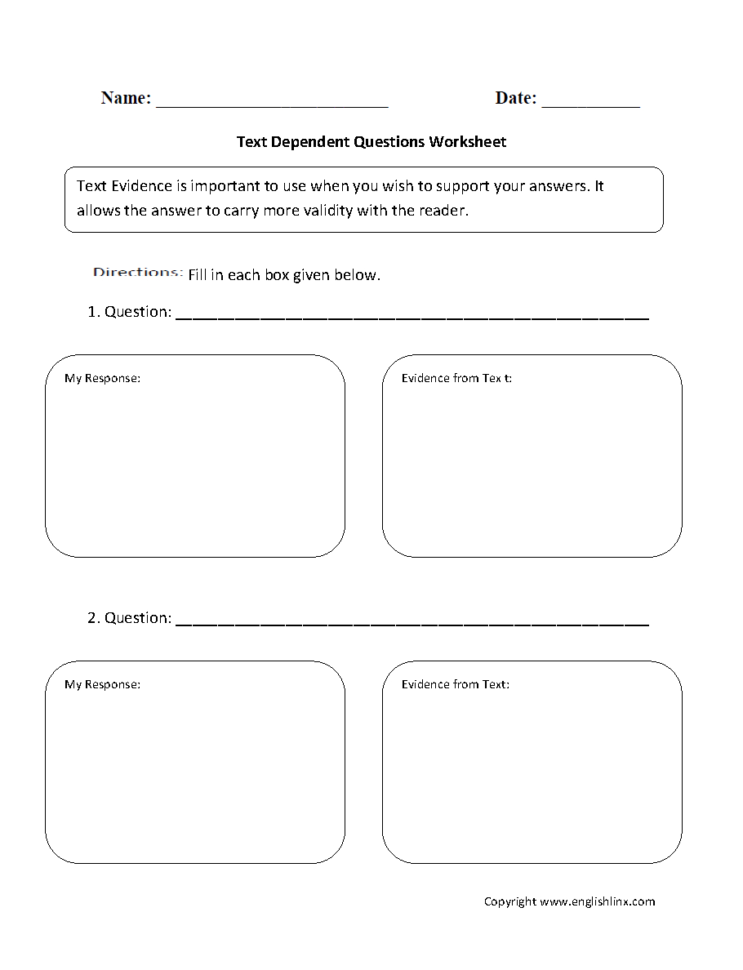 Englishlinx  Text Evidence Worksheets