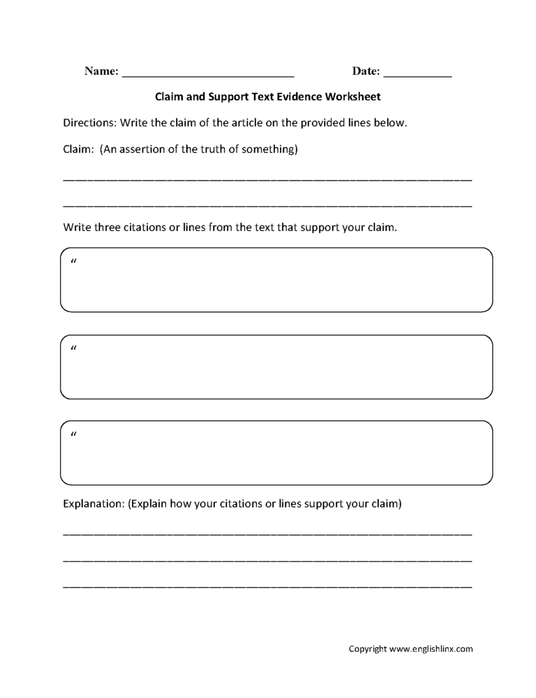 Citing Textual Evidence Worksheet