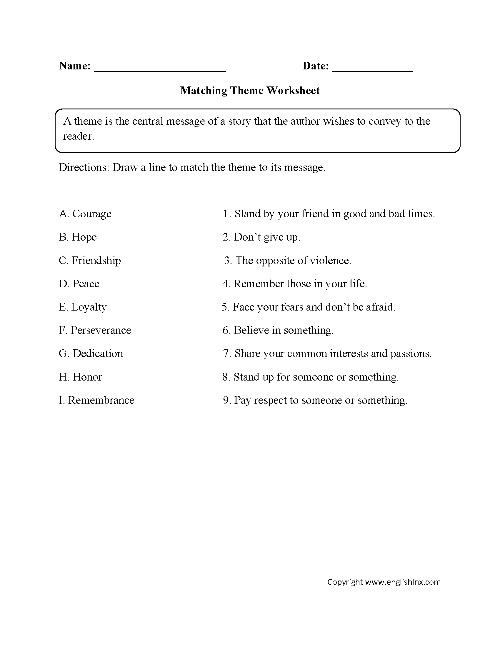 Theme Worksheets For 5th Grade