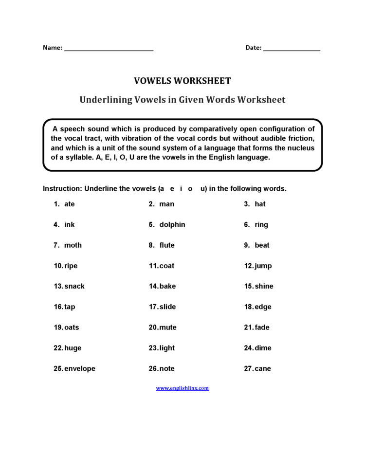 Englishlinx  Vowels Worksheets