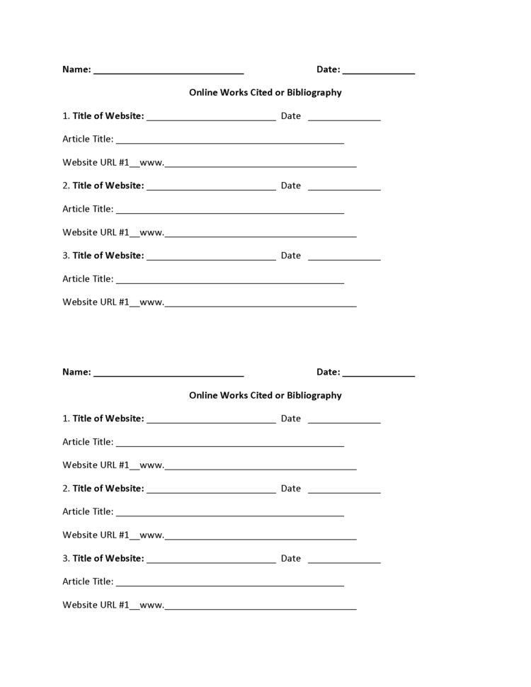 Englishlinx  Works Cited Worksheets