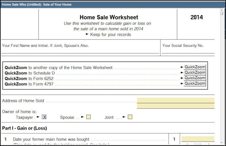 Worksheet For Sale Of Home