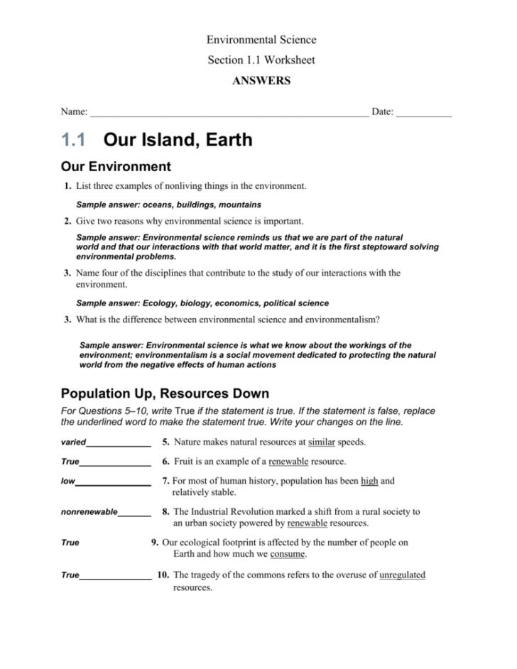 Environmental Science Worksheet Answers — db-excel.com