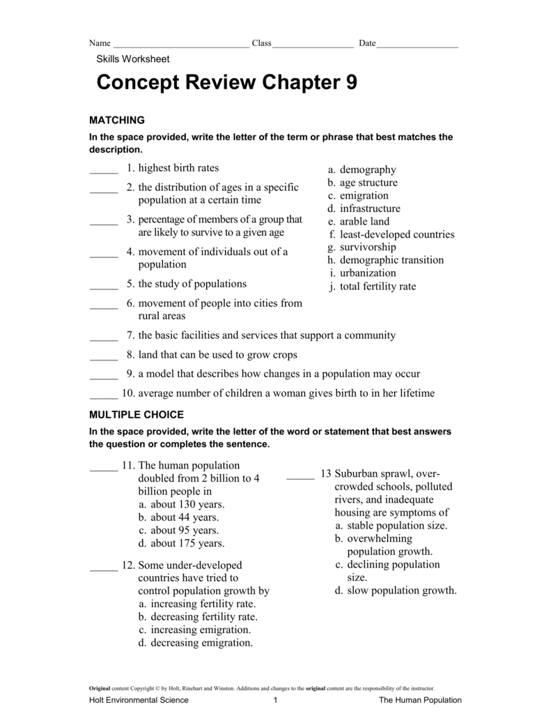 Environmental Science  Chapter 9 Worksheet