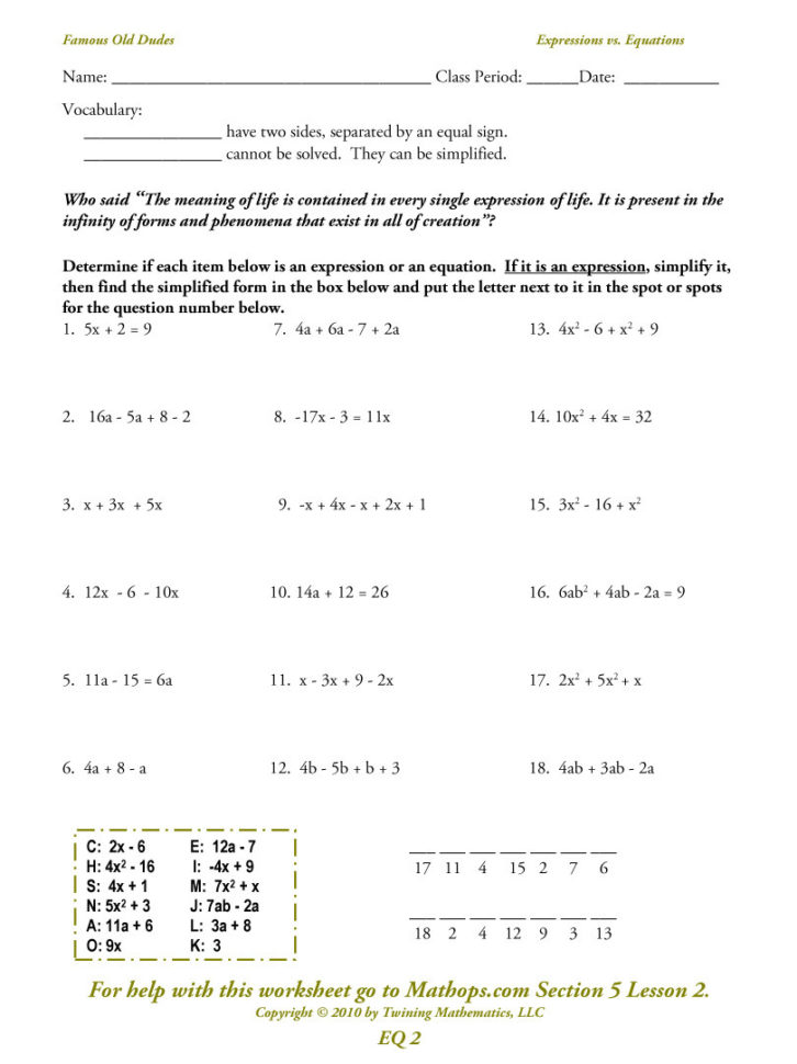 Eq02 Expressions Vs Equations  Mathops