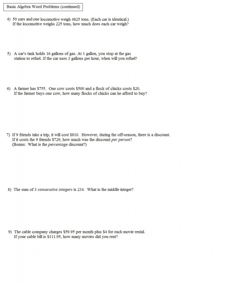 Equation Problems Worksheet  Lobo Black