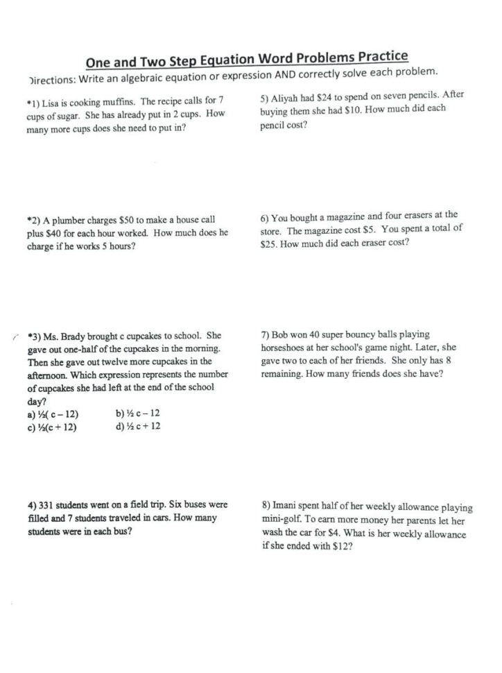Equation Word Problems Equation Word Problems Worksheet