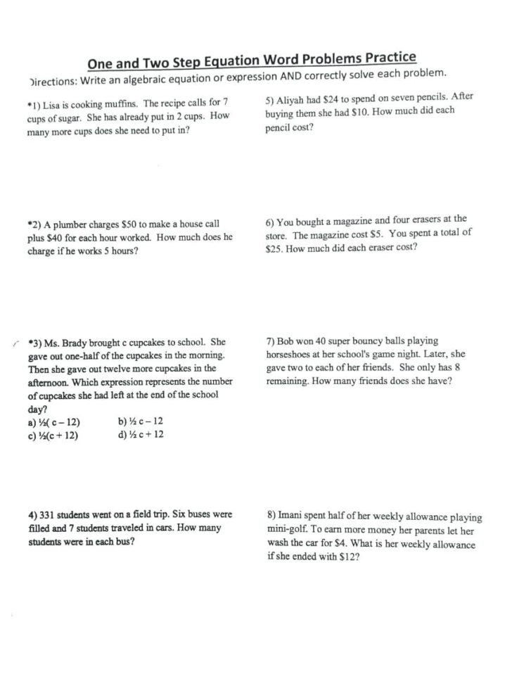 Algebra 2 Word Problems Worksheet