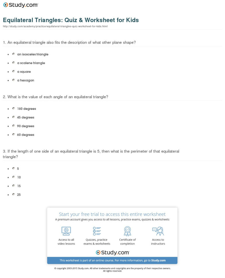 Equilateral Triangles Quiz  Worksheet For Kids  Study