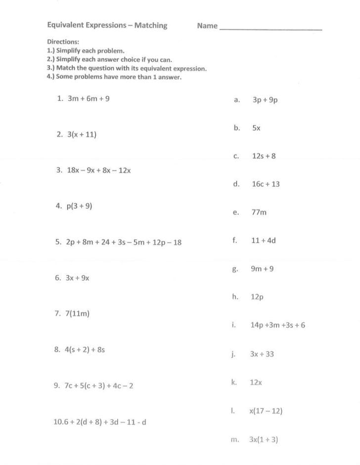 Equivalent Expressions Worksheet — db-excel.com