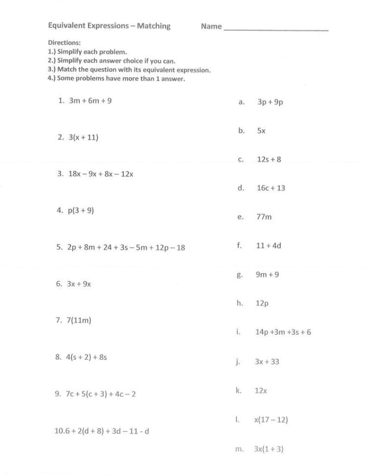 Equivalent Expressions Worksheet — db-excel.com