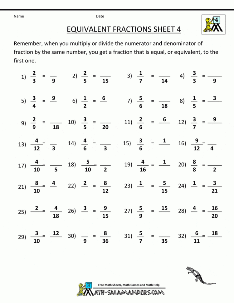 Equivalent Fractions Worksheet
