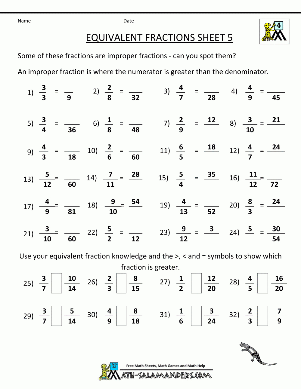 4Th Grade Math Worksheets Fractions —