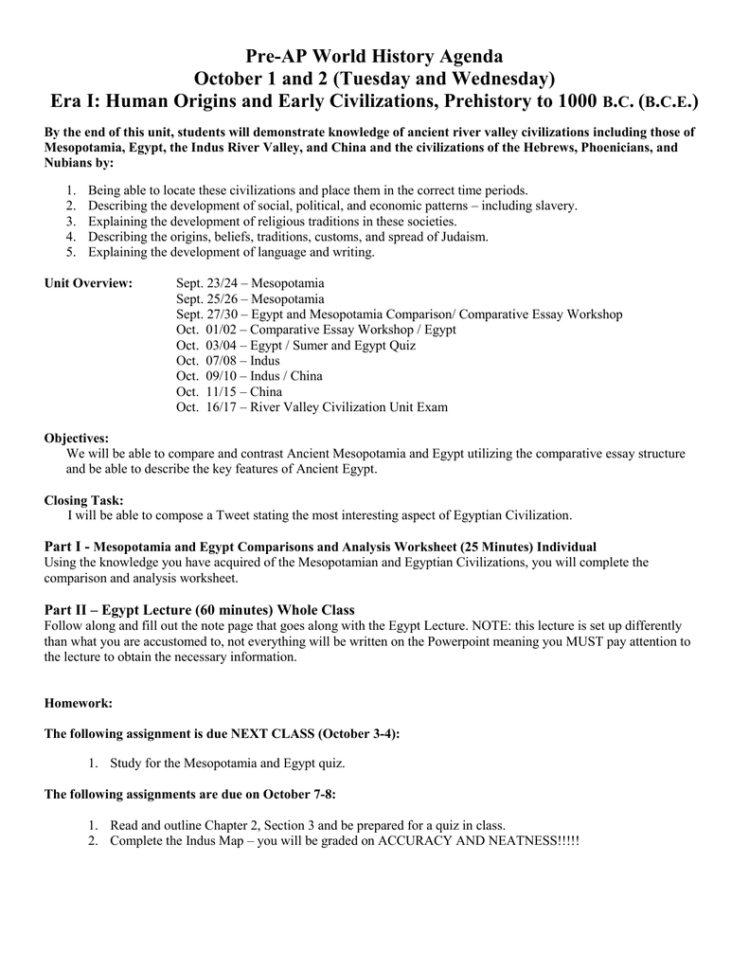 Era I Human Origins And Early Civilizations Prehistory To
