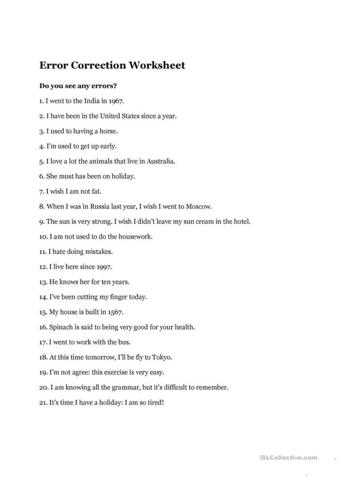 Error Correction Worksheet  English Esl Worksheets