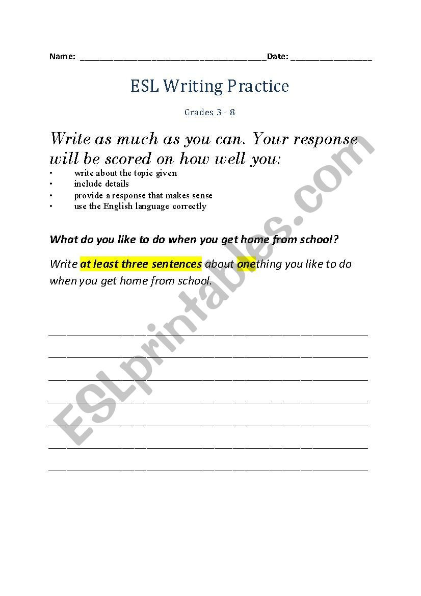 Esl Writing Practice  Esl Worksheetnduet