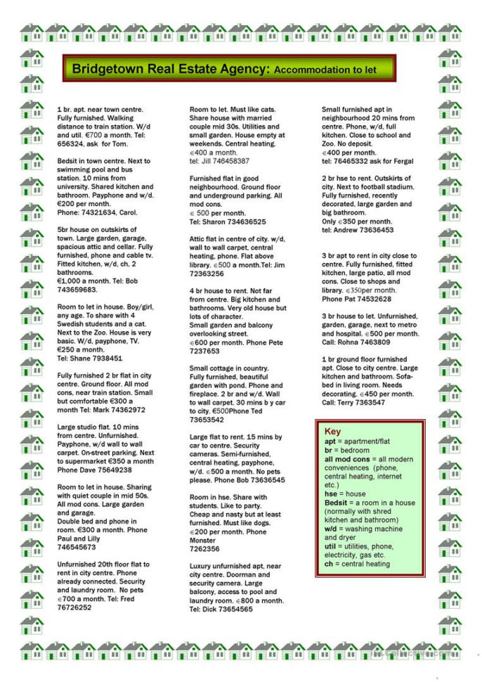Estate Agents Activity  English Esl Worksheets