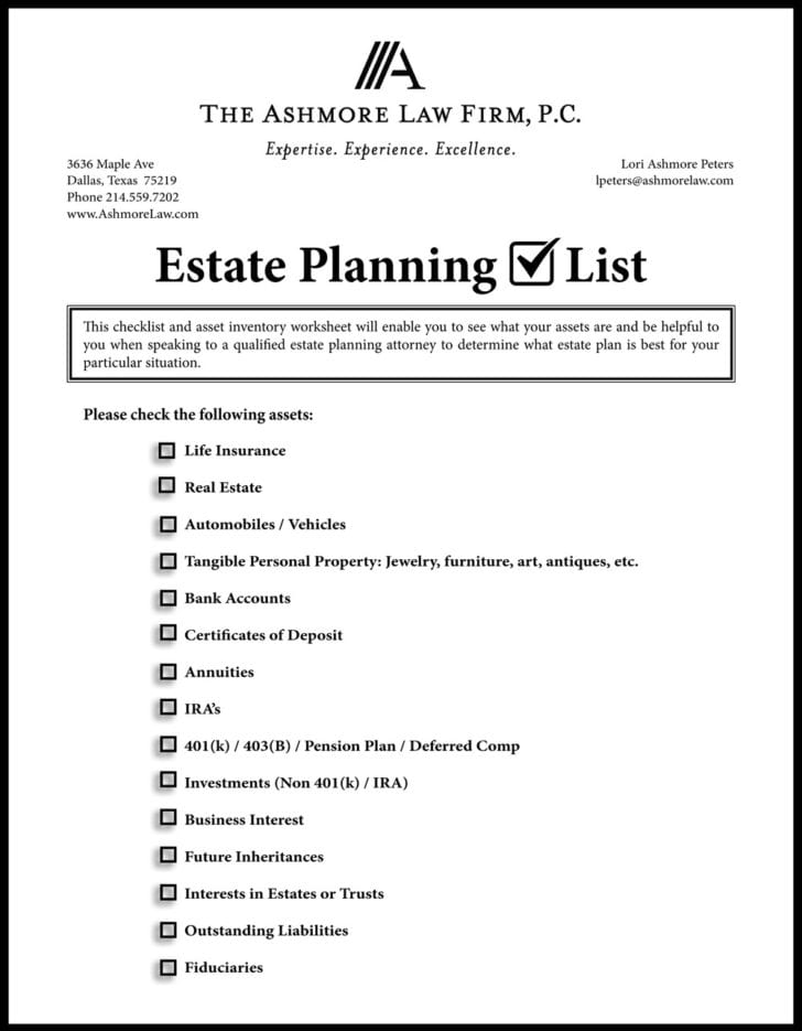 Estate Planning Worksheet Sample