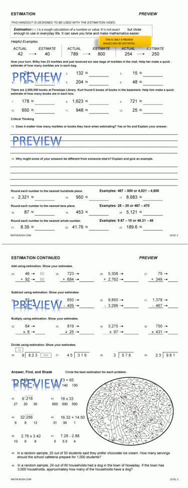 Estimating And Rounding Worksheetsmath Crush
