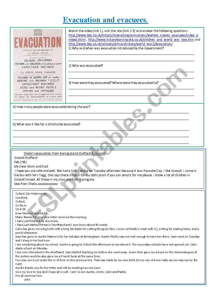 Evacuation Of London Children World R Ii  Esl Worksheet