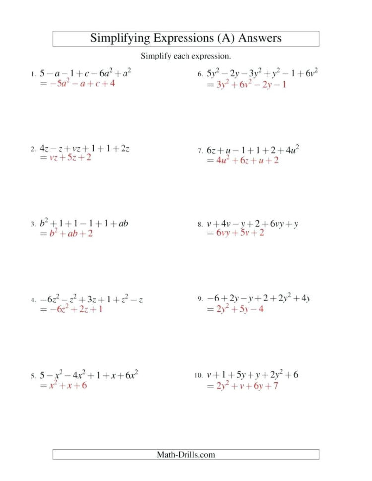 Evaluate Algebraic Expressions Math Expressions And