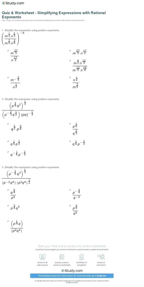 Evaluate The Expression Worksheet