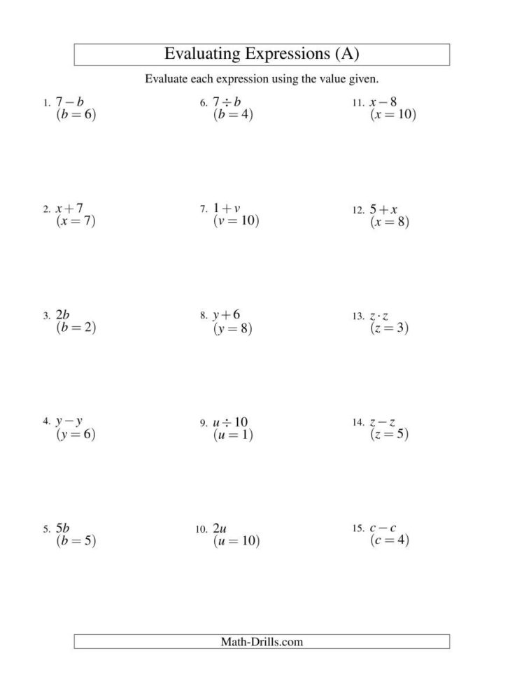 Evaluating Expressions Worksheets With Answers