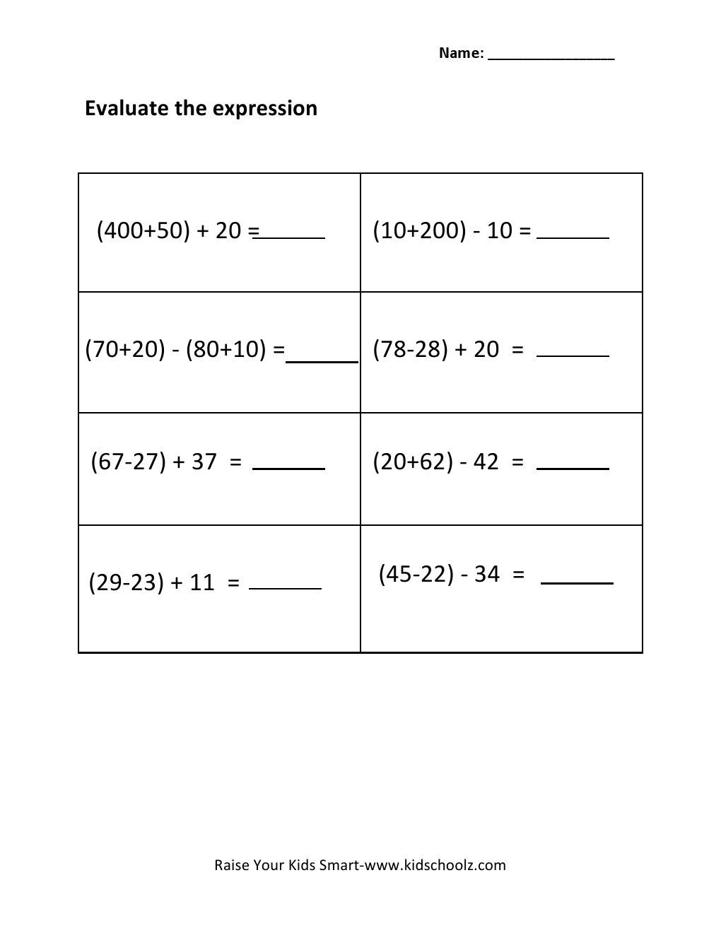 Evaluating Variable Expressions Worksheet